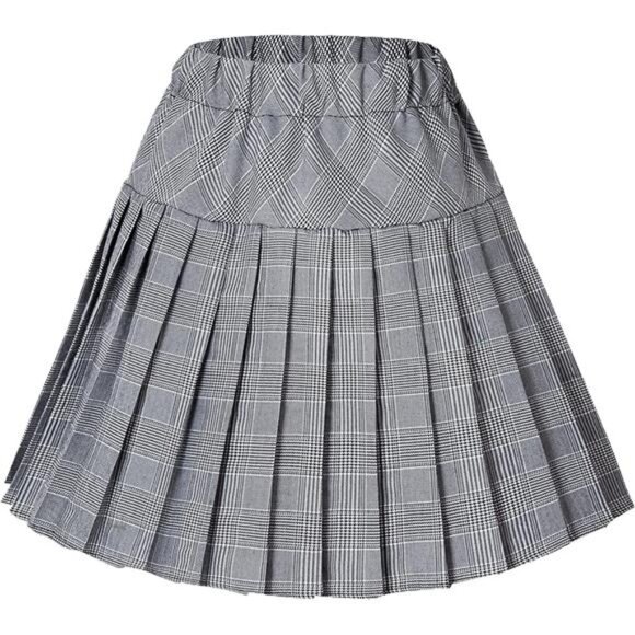 Dresses & Skirts - Women's Elastic Waist Tartan Pleated School Skirt Series 11 White